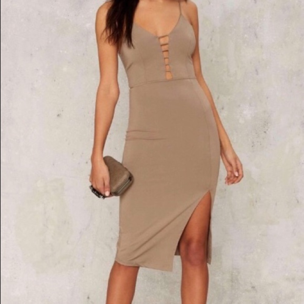 ✨ Solemio Grey-Nude Bodycon Dress w/ Side Slit ✨